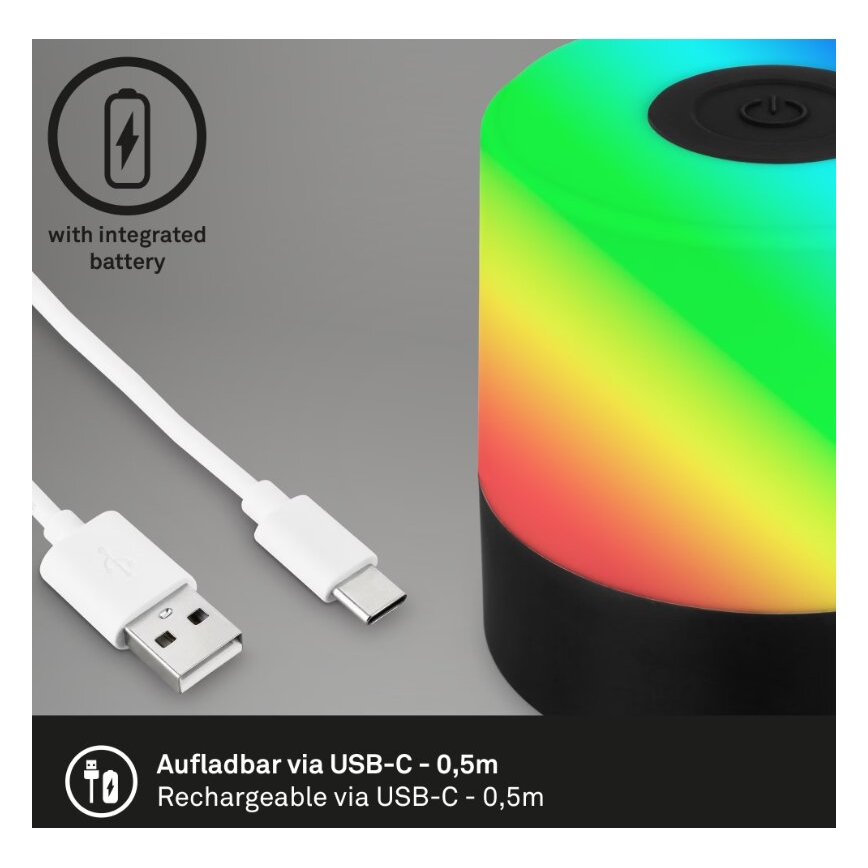 Briloner 7462015 - LED RGB Laetav väli laualamp LED/1,5W/5V IP44 must