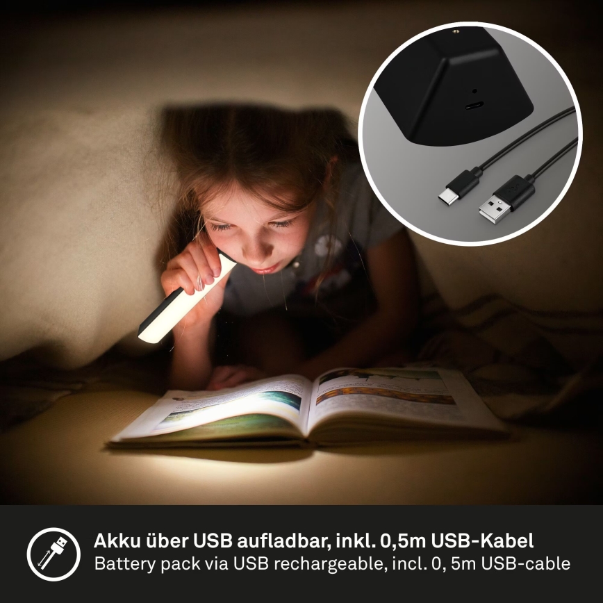 Briloner 7474-015 - LED reguleeritav puutetundlik laualamp välitingimustesse, laetav 2-ühes LED/7W/5V 2x2200 mAh USB 3000K IP44 must