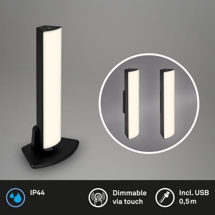 Briloner 7474-015 - LED reguleeritav puutetundlik laualamp välitingimustesse, laetav 2-ühes LED/7W/5V 2x2200 mAh USB 3000K IP44 must