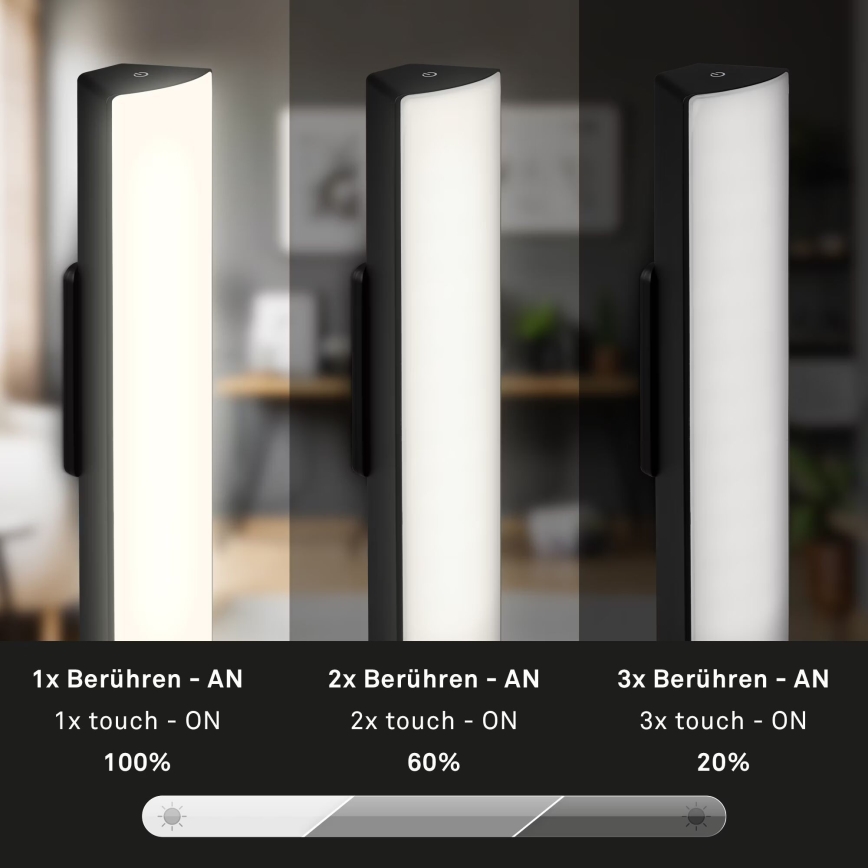 Briloner 7474-015 - LED reguleeritav puutetundlik laualamp välitingimustesse, laetav 2-ühes LED/7W/5V 2x2200 mAh USB 3000K IP44 must