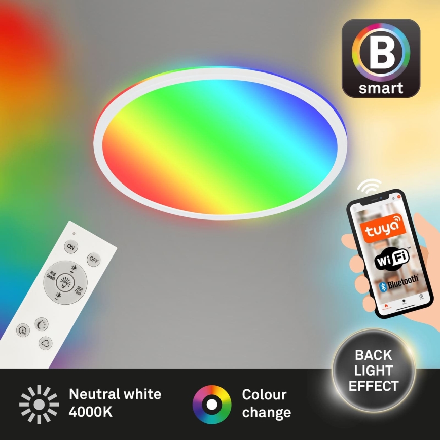 Briloner 7494016 - LED RGBW hämardatav nutikas laelamp LED/22W/230V 4000K läbimõõt 42 cm Wi‑Fi Tuya + kaugjuhtimispult