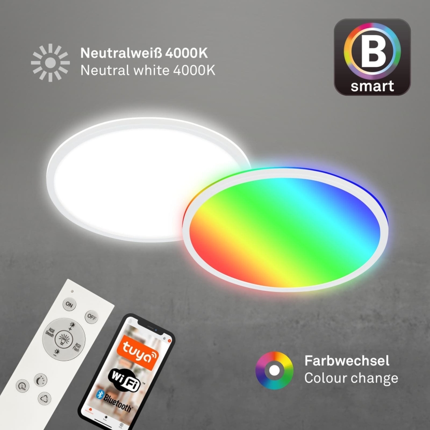 Briloner 7494016 - LED RGBW hämardatav nutikas laelamp LED/22W/230V 4000K läbimõõt 42 cm Wi‑Fi Tuya + kaugjuhtimispult