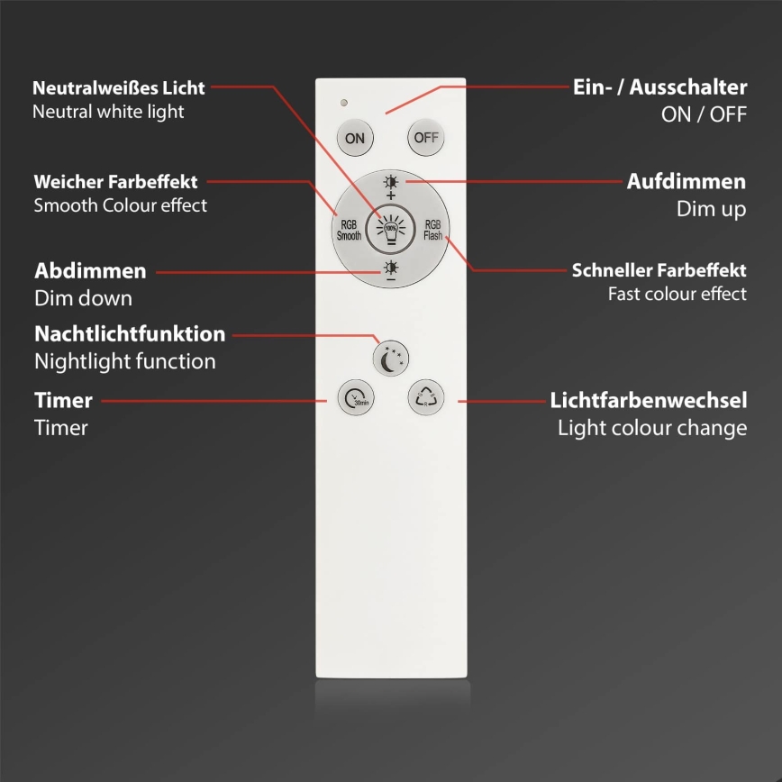 Briloner 7494016 - LED RGBW hämardatav nutikas laelamp LED/22W/230V 4000K läbimõõt 42 cm Wi‑Fi Tuya + kaugjuhtimispult