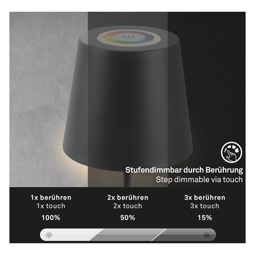 Briloner 7507015 - LED RGB hämardatav laetav välistingimustes laualamp 2-ühes LED/2,5W/5V IP44 1200 mAh antratsiit