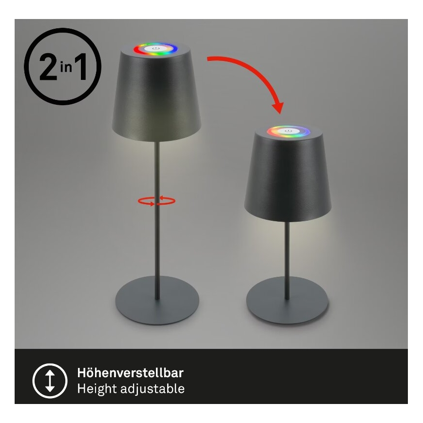 Briloner 7507015 - LED RGB hämardatav laetav välistingimustes laualamp 2-ühes LED/2,5W/5V IP44 1200 mAh antratsiit