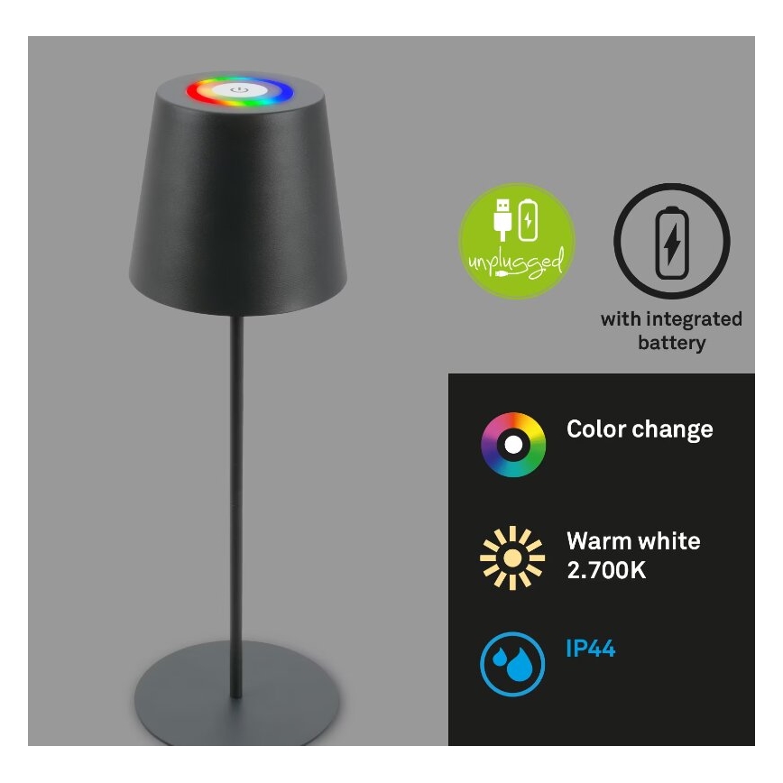 Briloner 7507015 - LED RGB Hämardatav laetav väli laualamp 2in1 LED/2,5W/5V IP44 antratsiit