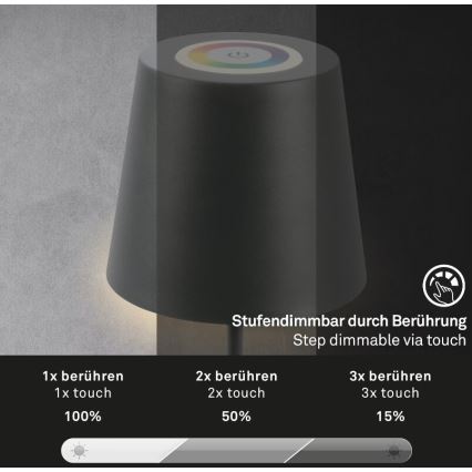 Briloner 7507015 - LED RGB Hämardatav laetav väli laualamp 2in1 LED/2,5W/5V IP44 antratsiit