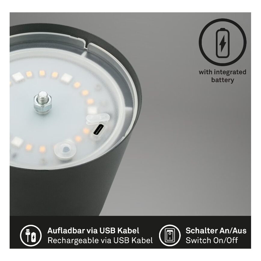 Briloner 7507015 - LED RGB Hämardatav laetav väli laualamp 2in1 LED/2,5W/5V IP44 antratsiit