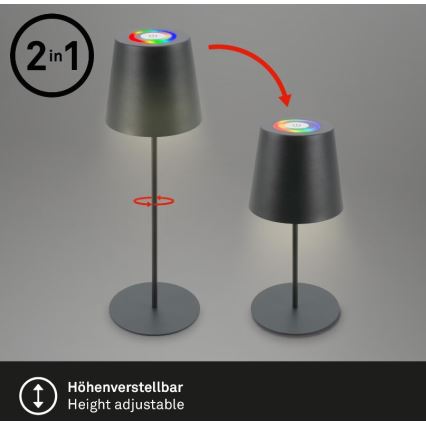 Briloner 7507015 - LED RGB Hämardatav laetav väli laualamp 2in1 LED/2,5W/5V IP44 antratsiit