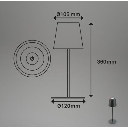 Briloner 7507015 - LED RGB Hämardatav laetav väli laualamp 2in1 LED/2,5W/5V IP44 antratsiit