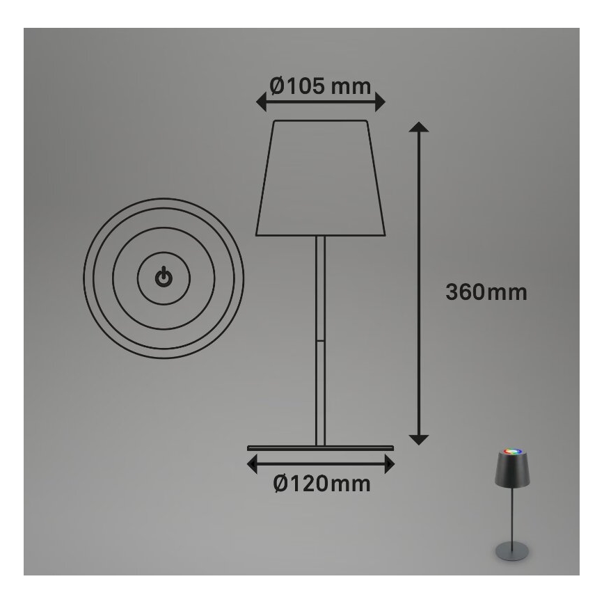 Briloner 7507015 - LED RGB Hämardatav laetav väli laualamp 2in1 LED/2,5W/5V IP44 antratsiit