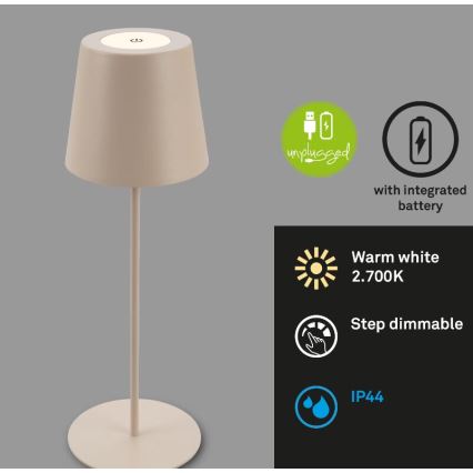 Briloner 7508011 - LED hämardatav laetav väliskasutuseks mõeldud laualamp 2-ühes LED/2,5W/5V IP44 1200 mAh beež
