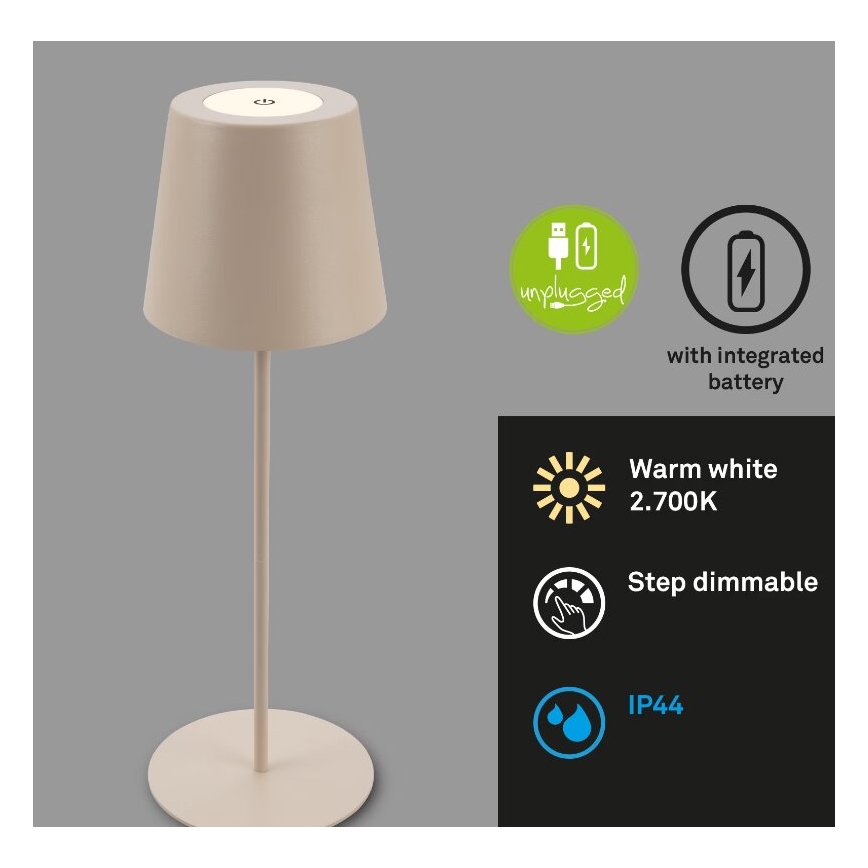 Briloner 7508011 - LED hämardatav laetav väliskasutuseks mõeldud laualamp 2-ühes LED/2,5W/5V IP44 1200 mAh beež