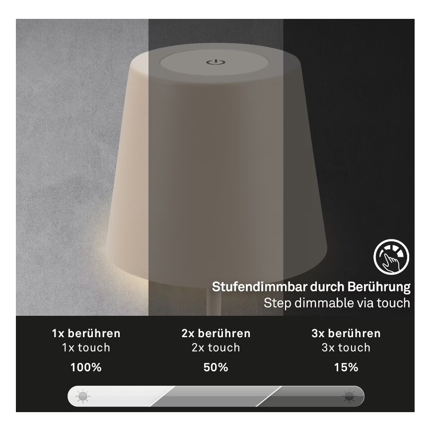 Briloner 7508011 - LED hämardatav laetav väliskasutuseks mõeldud laualamp 2-ühes LED/2,5W/5V IP44 1200 mAh beež