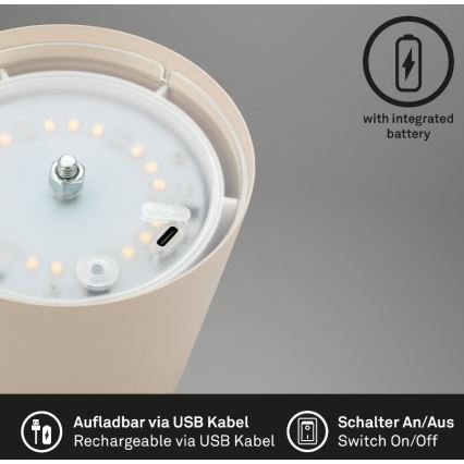 Briloner 7508011 - LED hämardatav laetav väliskasutuseks mõeldud laualamp 2-ühes LED/2,5W/5V IP44 1200 mAh beež