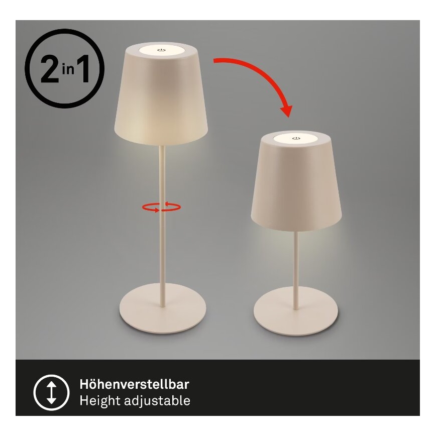 Briloner 7508011 - LED hämardatav laetav väliskasutuseks mõeldud laualamp 2-ühes LED/2,5W/5V IP44 1200 mAh beež