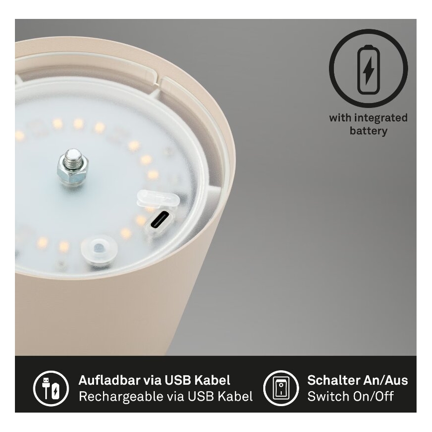 Briloner 7508011 - LED Hämardatav laetav väli laualamp 2in1 LED/2,5W/5V IP44 beež