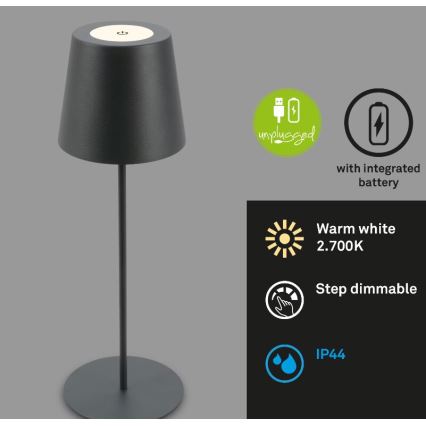 Briloner 7508015 - LED Hämardatav laetav väli laualamp 2in1 LED/2,5W/5V IP44 antratsiit