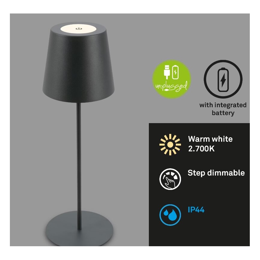 Briloner 7508015 - LED Hämardatav laetav väli laualamp 2in1 LED/2,5W/5V IP44 antratsiit