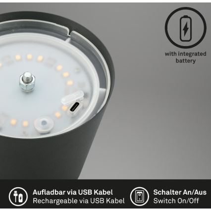 Briloner 7508015 - LED Hämardatav laetav väli laualamp 2in1 LED/2,5W/5V IP44 antratsiit