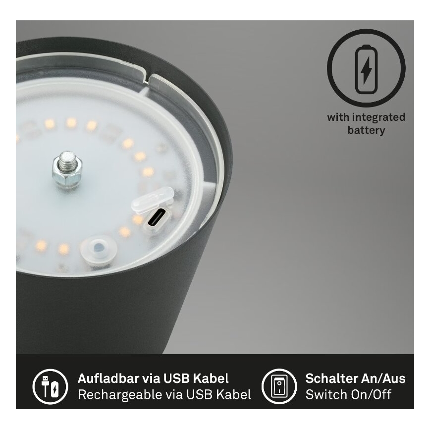 Briloner 7508015 - LED Hämardatav laetav väli laualamp 2in1 LED/2,5W/5V IP44 antratsiit