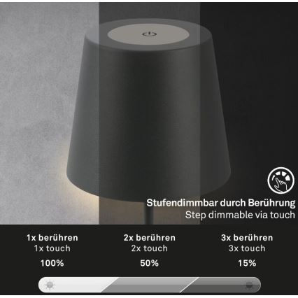 Briloner 7508015 - LED Hämardatav laetav väli laualamp 2in1 LED/2,5W/5V IP44 antratsiit