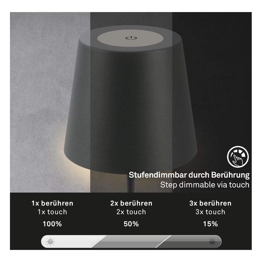Briloner 7508015 - LED Hämardatav laetav väli laualamp 2in1 LED/2,5W/5V IP44 antratsiit