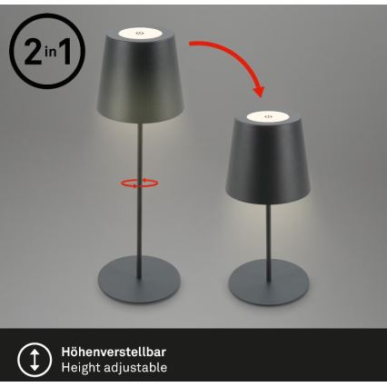 Briloner 7508015 - LED Hämardatav laetav väli laualamp 2in1 LED/2,5W/5V IP44 antratsiit