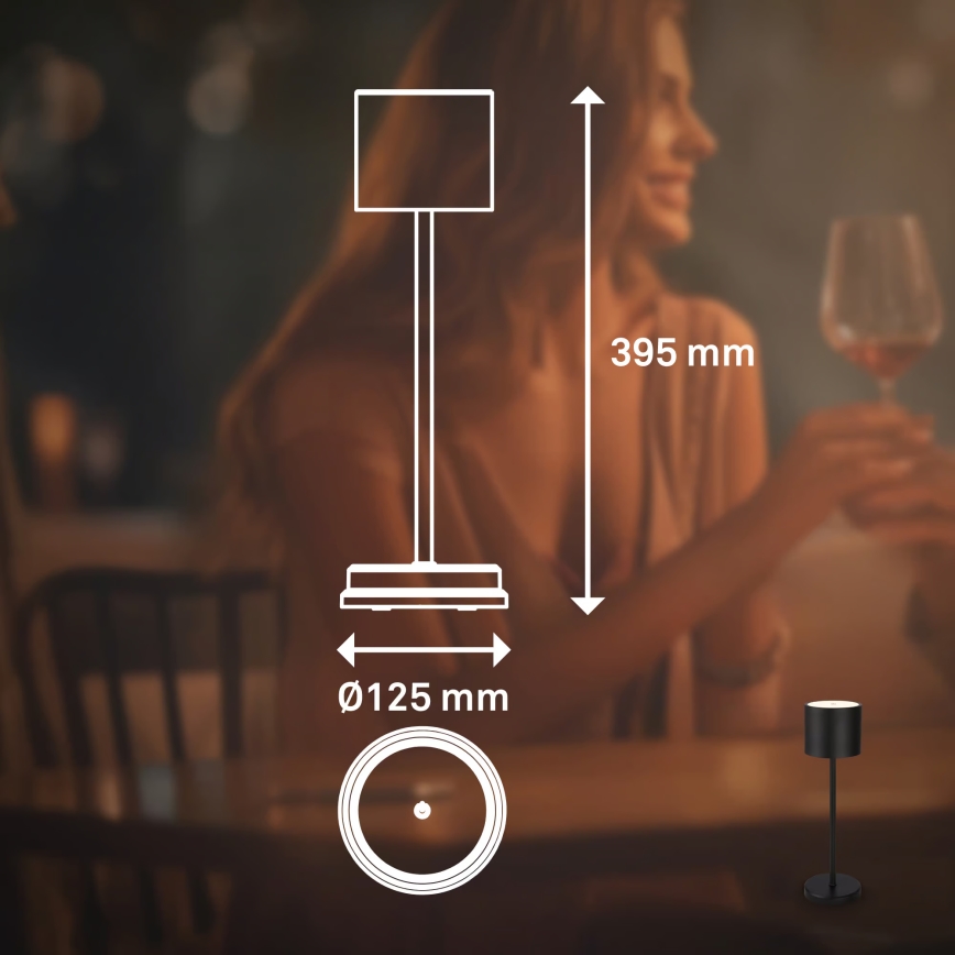 Briloner 7521015 - SIGO LED-laualamp, hämardatav, laetav, välitingimustesse sobiv, LED/2,5W/5V, IP44, 2600 mAh, must