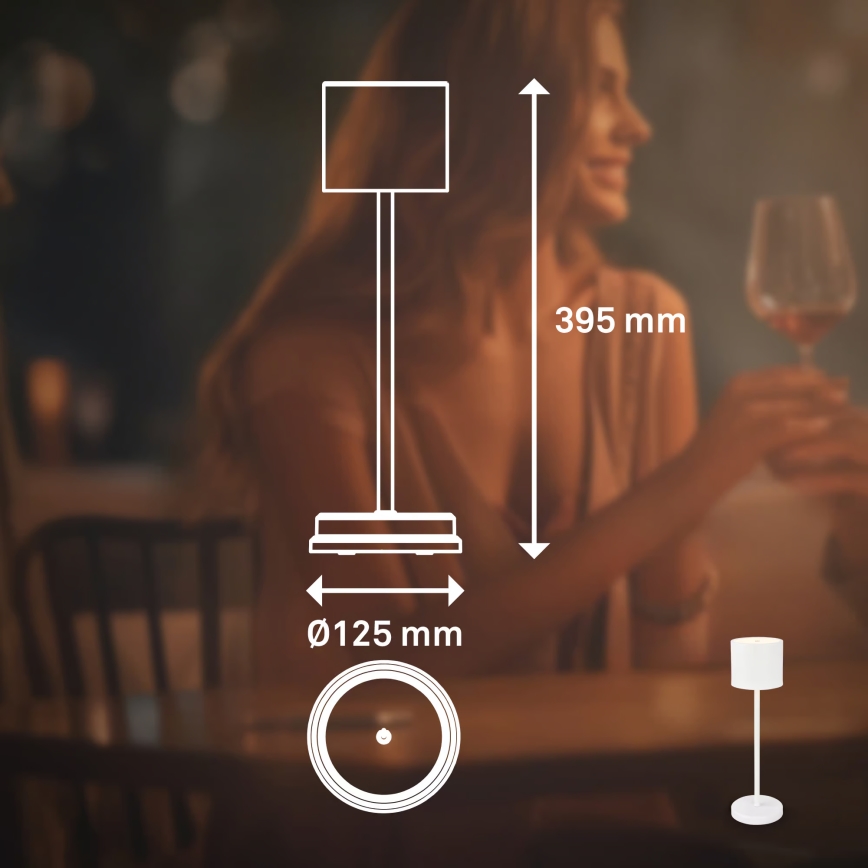 Briloner 7521016 - SIGO laetav LED-laualamp, hämardatav, välisvalgusti, 2,5W/5V, IP44, 2600 mAh, valge