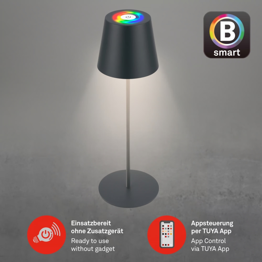 Briloner 7559015 - COLORIS LED RGB hämardatav laetav välilaualamp LED/3,5W/5V IP44 2000 mAh antratsiit Wi-Fi Tuya