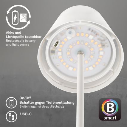 Briloner 7559016 - LED RGB Hämardatav laetav väljas kasutatav lauavalgusti COLORIS LED/3,5W/5V IP44 2000 mAh Wi-Fi Tuya