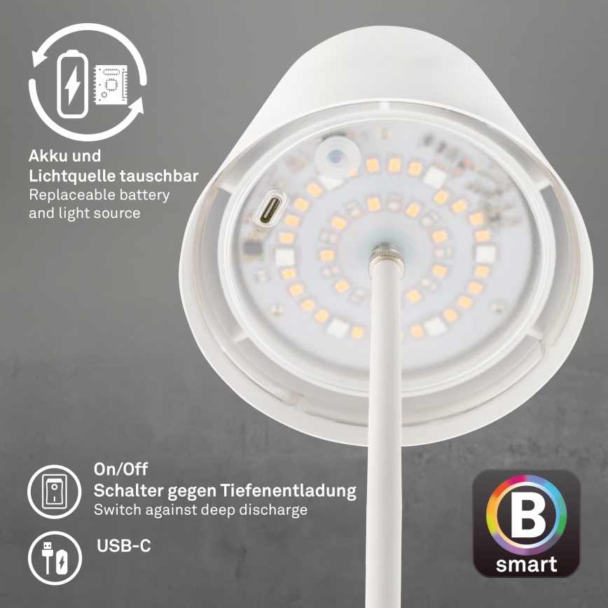 Briloner 7559016 - LED RGB Hämardatav laetav väljas kasutatav lauavalgusti COLORIS LED/3,5W/5V IP44 2000 mAh Wi-Fi Tuya