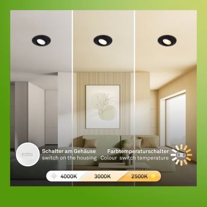 Briloner 7586035 - Komplekt 3× LED-vannitoa süvisvalgustid KLIRA LED/4,9W/230V 2500/3000/4000K IP23 must