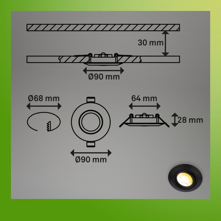 Briloner 7587035 - KOMPLEKT 3x KLIRA LED hämardatav vannitoa sissepoldav laevalgusti LED/4,9W/230V 2500/3000/4000K IP23 must