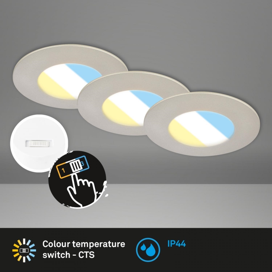 Briloner 7598032 - KOMPLEKT 3x LED Süvistatav valgusti vannituppa LED/4,9W/230V IP44 2700/4000/6500K matt kroom