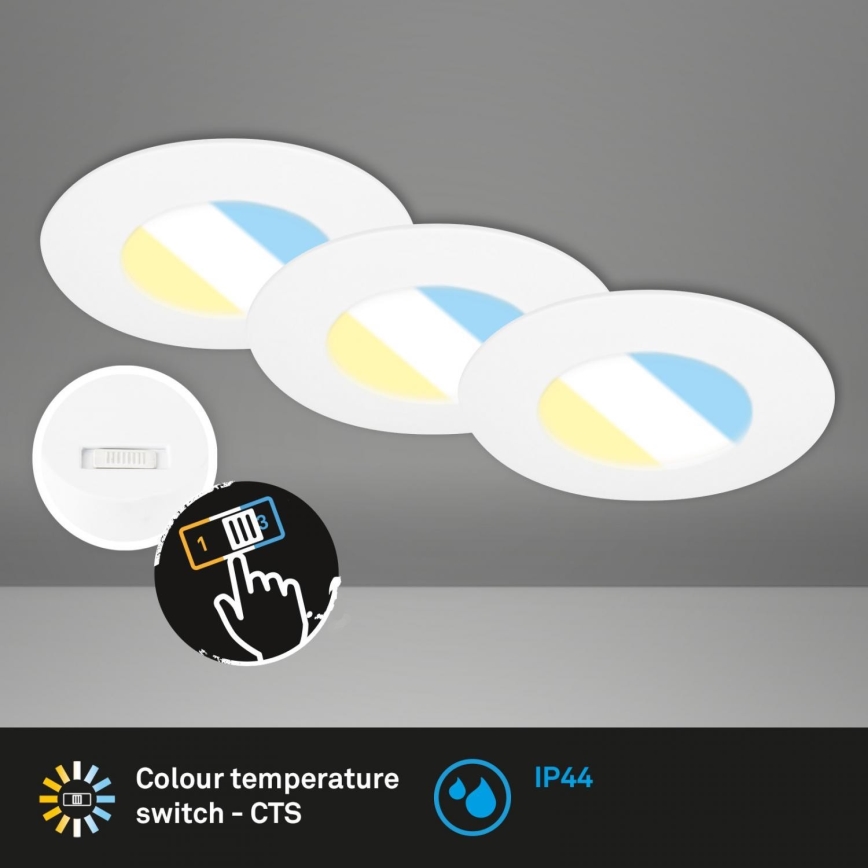 Briloner 7598036 - KOMPLEKT 3x LED Süvistatav valgusti vannituppa LED/4,9W/230V IP44 2700/4000/6500K valge