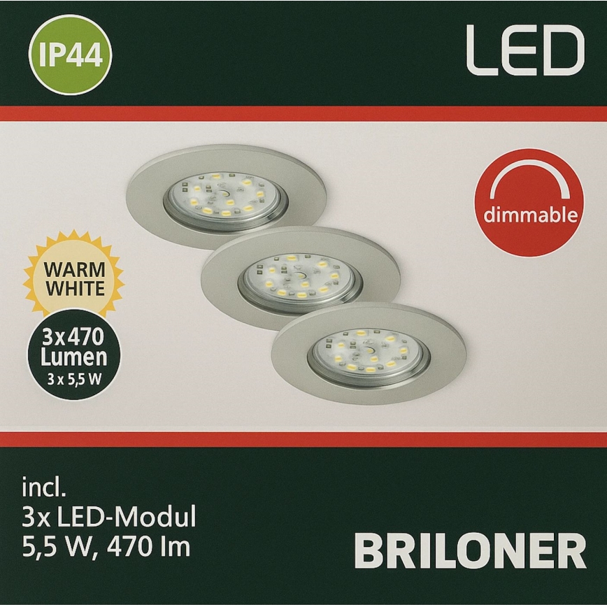 Briloner - KOMPLEKT 3x LED Hämardatav süvistatav valgusti vannituppa LED/5,5W/230V IP44