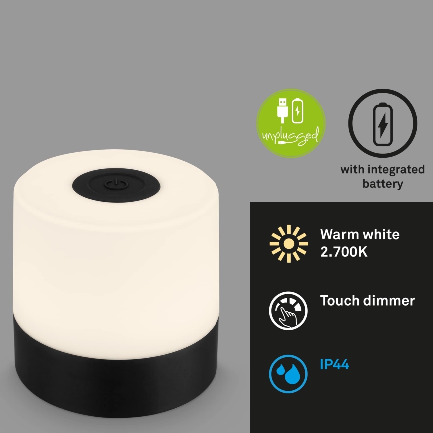 Briloner - LED-hämardatav, laetav, puutetundlik välistingimustes kasutatav laualamp LED/2W/5V 2700K IP44 1200 mAh must
