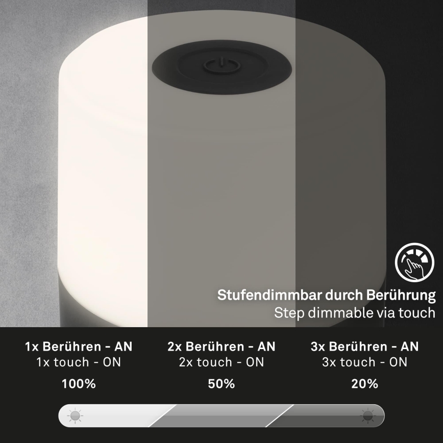 Briloner - LED-hämardatav, laetav, puutetundlik välistingimustes kasutatav laualamp LED/2W/5V 2700K IP44 1200 mAh must