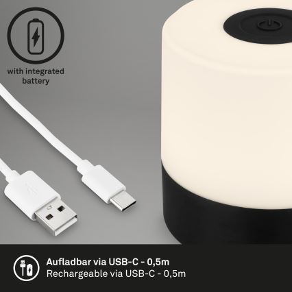 Briloner - LED-hämardatav, laetav, puutetundlik välistingimustes kasutatav laualamp LED/2W/5V 2700K IP44 1200 mAh must