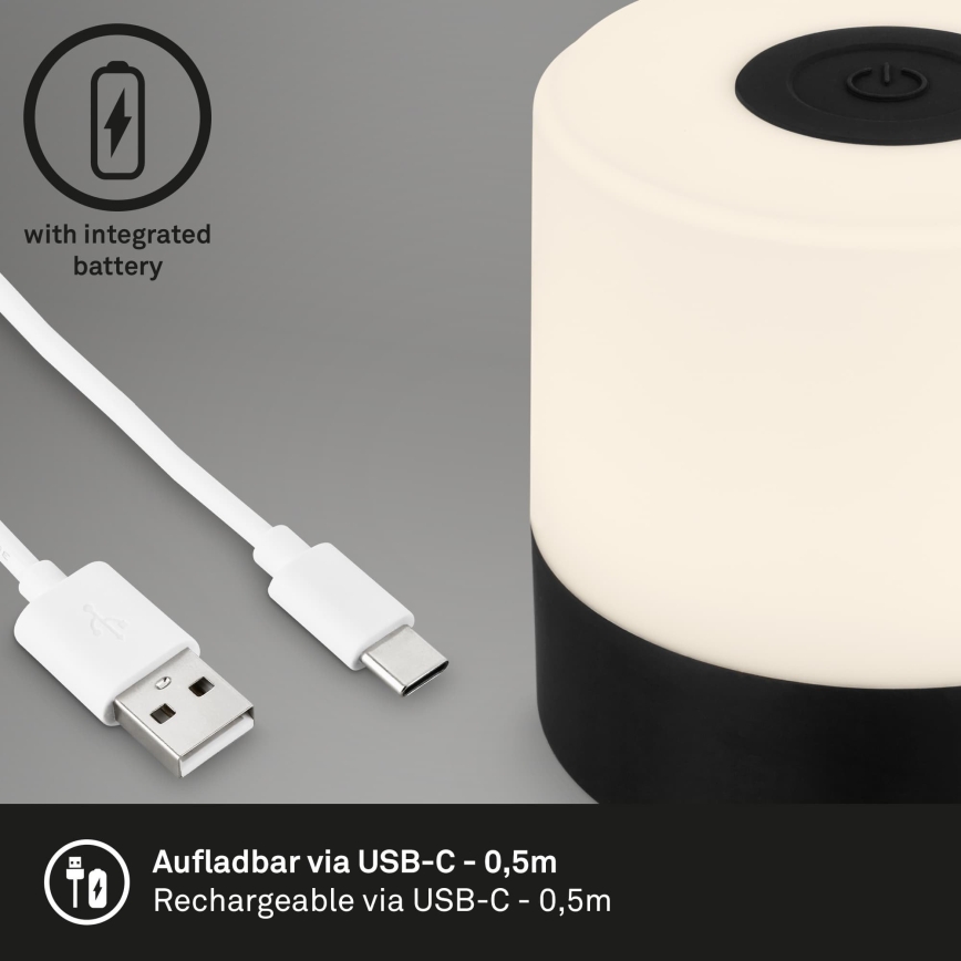 Briloner - LED-hämardatav, laetav, puutetundlik välistingimustes kasutatav laualamp LED/2W/5V 2700K IP44 1200 mAh must