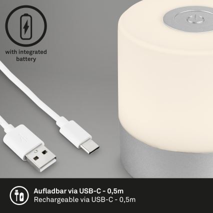 Briloner - hämardatav, laetav, puutetundlik välistingimustes kasutatav laualamp LED/2W/5V 2700K IP44 1200 mAh matistatud kroom