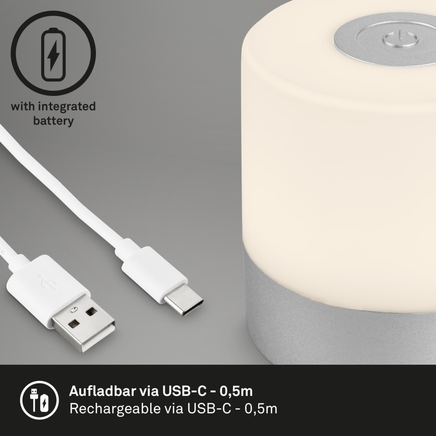Briloner - hämardatav, laetav, puutetundlik välistingimustes kasutatav laualamp LED/2W/5V 2700K IP44 1200 mAh matistatud kroom