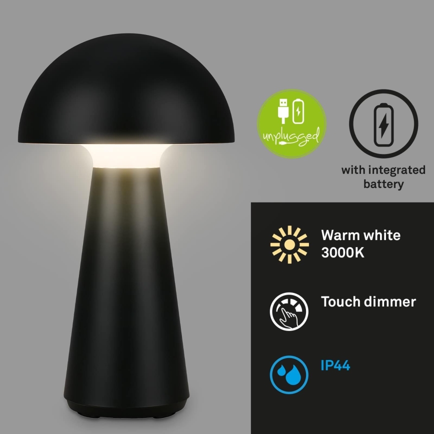 Briloner - LED hämardatav laetav puutetundlik välistingimustes kasutatav lauavalgusti LED/2,6W/5V 3000K IP44 2000 mAh must