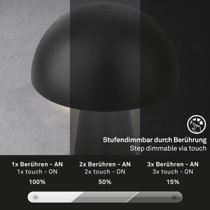 Briloner - LED hämardatav laetav puutetundlik välistingimustes kasutatav lauavalgusti LED/2,6W/5V 3000K IP44 2000 mAh must