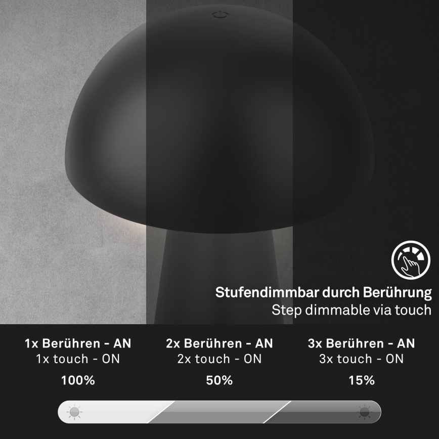 Briloner - LED hämardatav laetav puutetundlik välistingimustes kasutatav lauavalgusti LED/2,6W/5V 3000K IP44 2000 mAh must