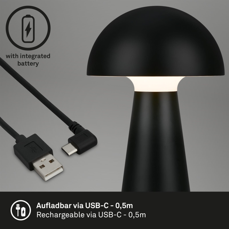 Briloner - LED hämardatav laetav puutetundlik välistingimustes kasutatav lauavalgusti LED/2,6W/5V 3000K IP44 2000 mAh must