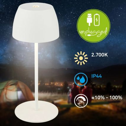 Briloner  - Hämardatav laetav puutetundlik välitingimuste laualamp MINI LED/2,5W/5V IP44 1800 mAh valge