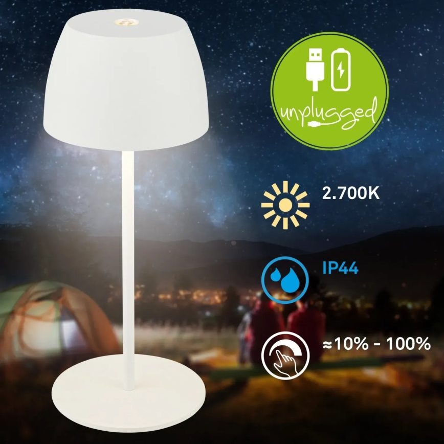 Briloner  - Hämardatav laetav puutetundlik välitingimuste laualamp MINI LED/2,5W/5V IP44 1800 mAh valge